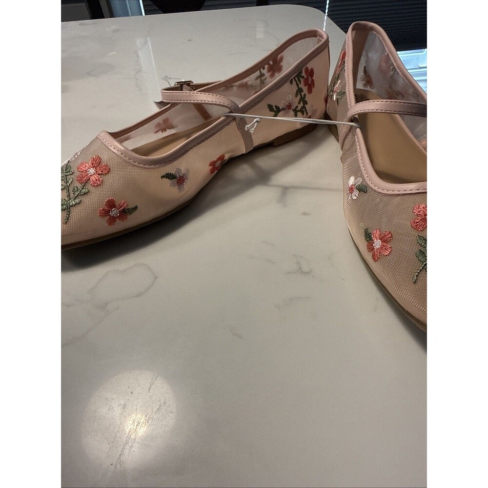 Wild Fable Women’s Pink Embroidered Floral Mesh Mary Jane Flats Buckle 8.5 - Picture 7 of 8